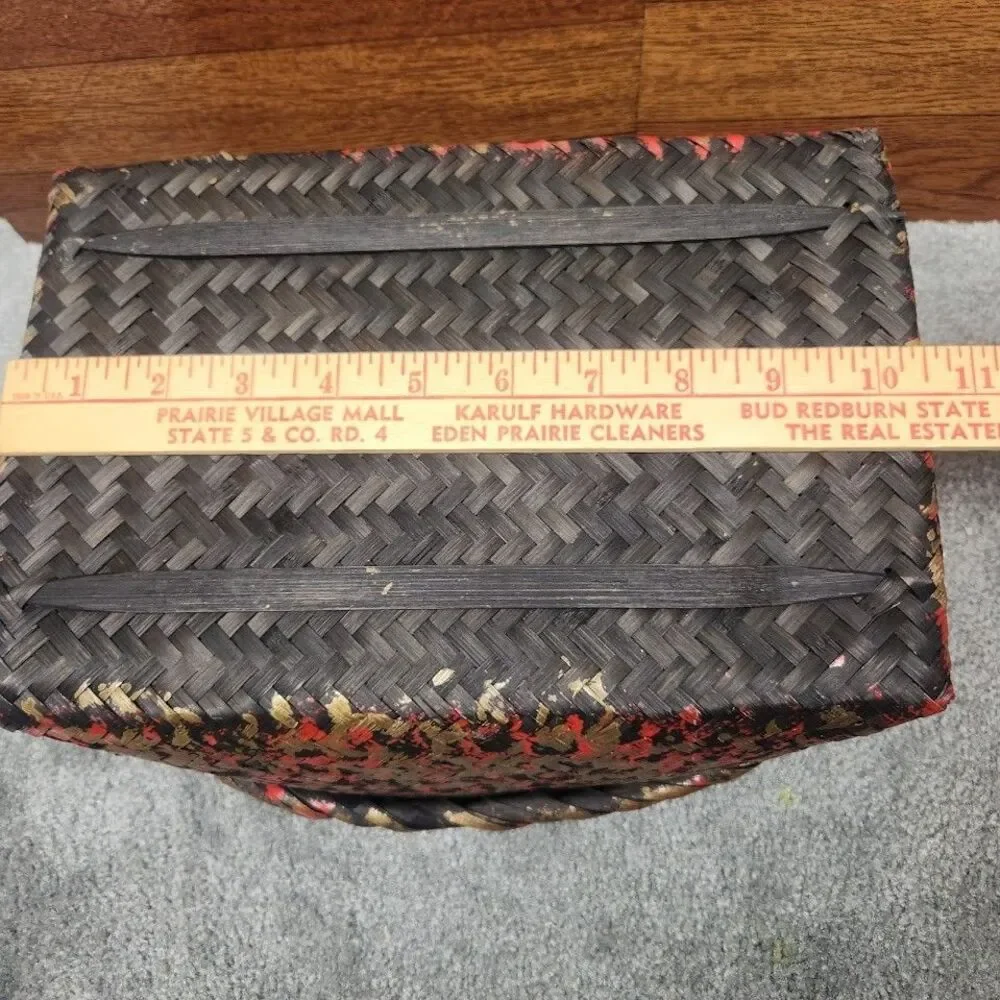 Woven Basket Rectangular Boho Farmhouse Storage Tote Handles Multicolor Rustic